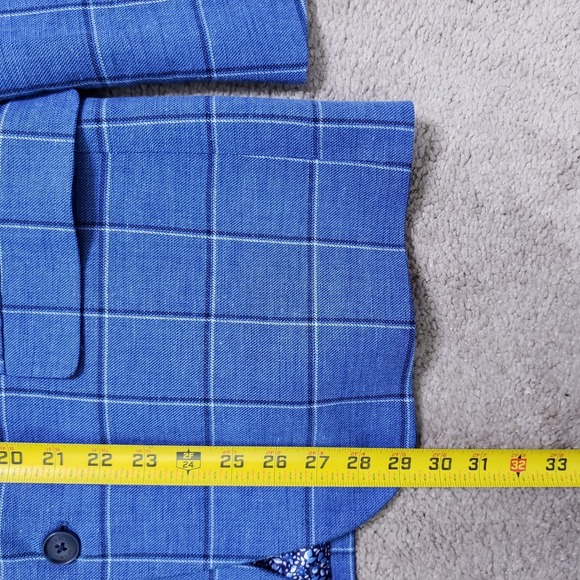 Crown & Ivy Blazer Mens 40S Blue Windowpane Linen Cotton 2 Button Suit Jacket - Picture 10 of 11